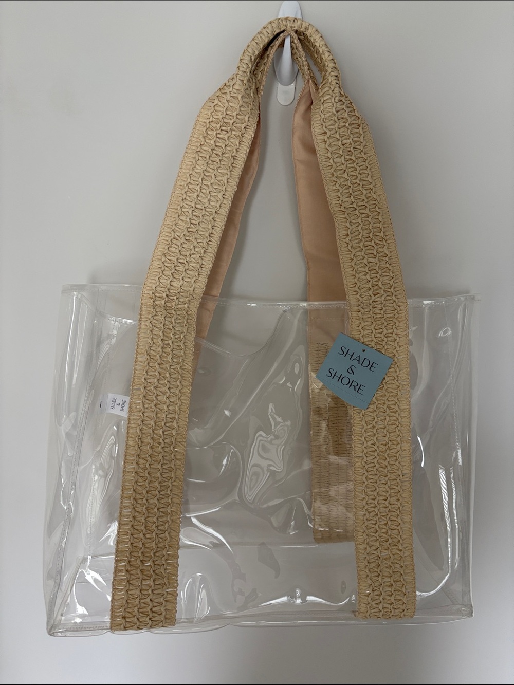 NWT Shade & Shore Clear Tote with Beige Woven Shoulder Straps